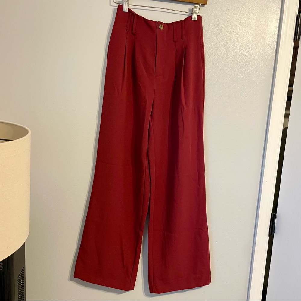 Red High Rise Waisted Wide Leg Pants Valentines Day Pant